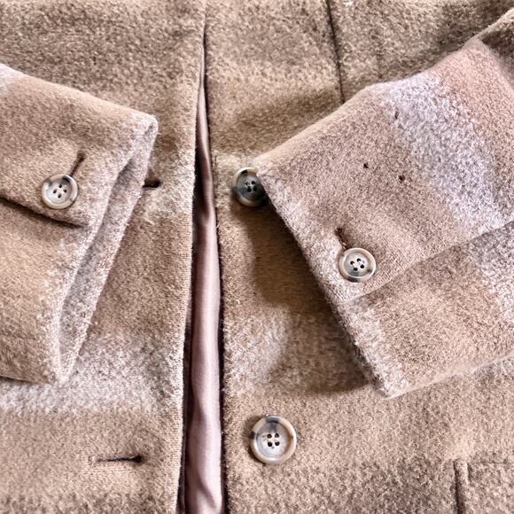 Vintage Time Postmodern Plaid Fleece Shacket Brown Beige Stripes - Picture 2 of 15